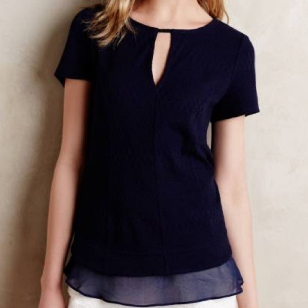 Anthro Deletta Soledad Chiffon Trim Textured Top S